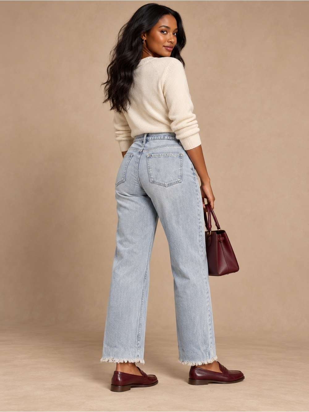 & Other Stories Cream Sweater with Light Wash Wide-Leg Jeans